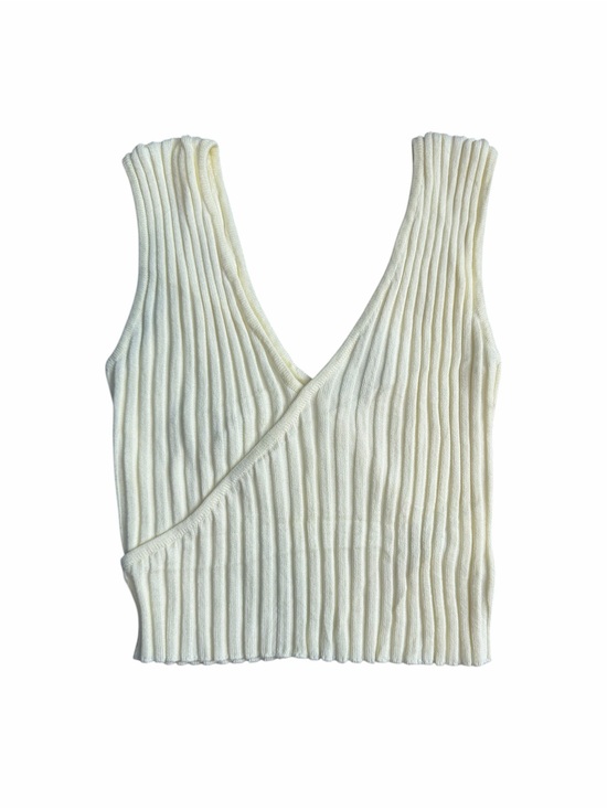 Re Ona Tops - Re Ona Cream Ribbed V-Neck Wrap Tank